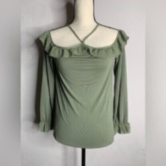 White House Black Market Off the Shoulder Ruffle Boho Long Sleeve Blouse - Picture 7 of 12